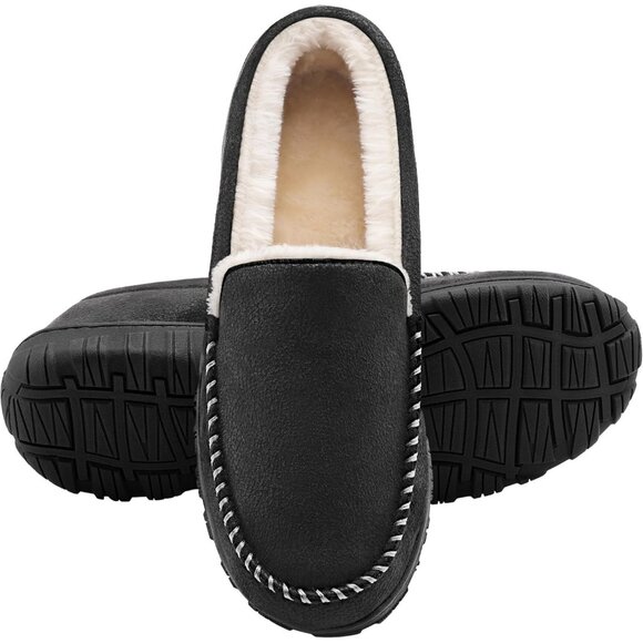 👑Closed Toe Loafers Sneakers Men's Black Soft Plush Slip On Warm Comfortable